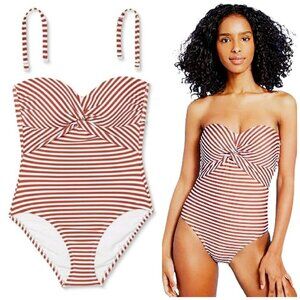 Kona Sol Womens One Piece Swimsuit Large Red Striped Tank or Bandeau style